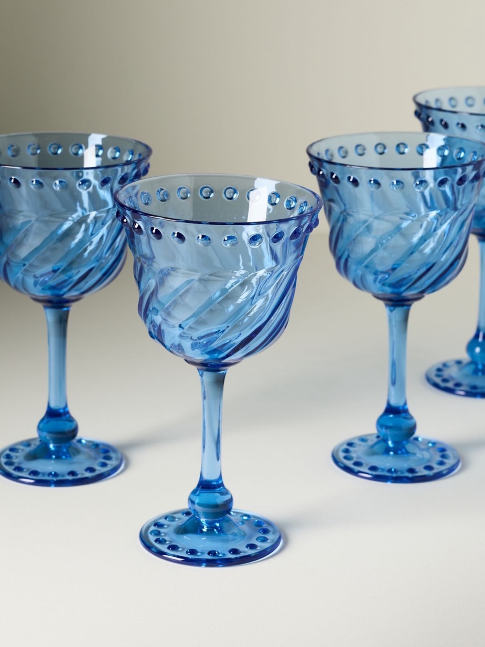 Anthropologie Acrylic Wine Glasses Esther New in Box Set of 4 Blue NIB